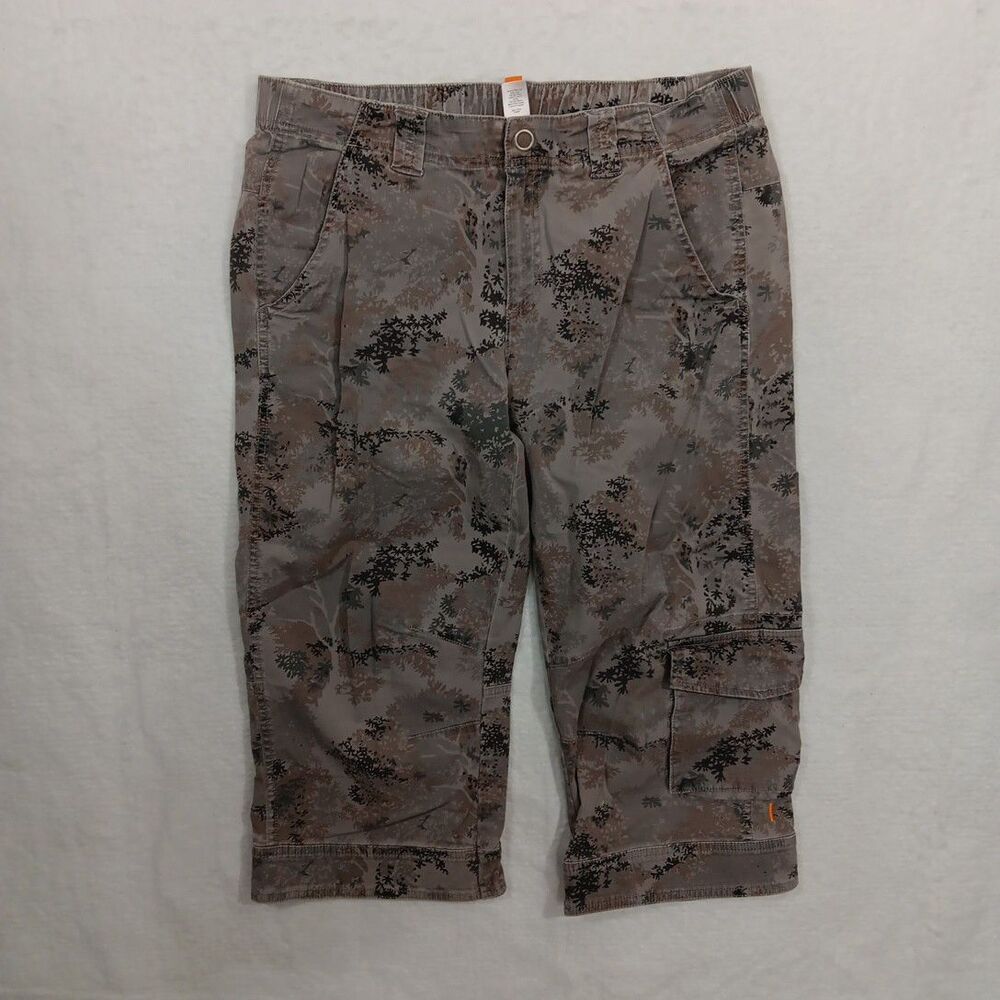 Lucy Cargo Pants Women's Size Medium Floral capri Gray Tan *